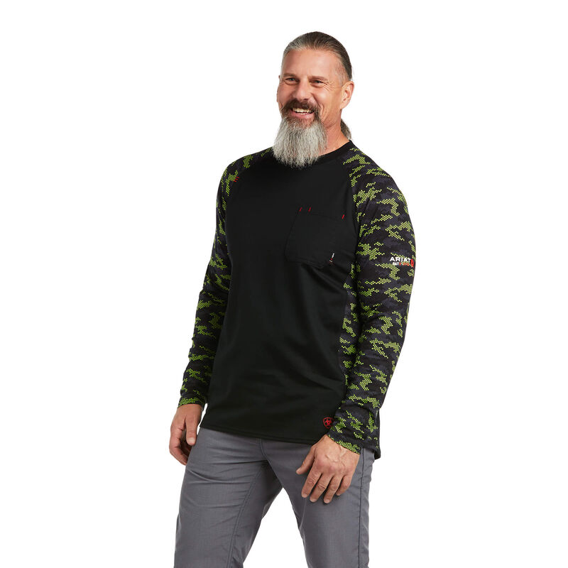 Ariat T-Shirts Herren - Fr Ac Stretch Camo Baseball Schwarz/Grün ( ULBDC-8403 )